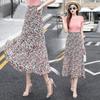 Sommer Damen A-Linien Rock mit Blumenmuster Chiffon Midi-Rock Hohe Taille Schlankmachender Midilängen-Stil Großer Schwungrock Blumenrock