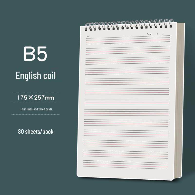 English Spiral Notebook: 4 Lines, 3 Spaces for Junior, High School & Elementary Students