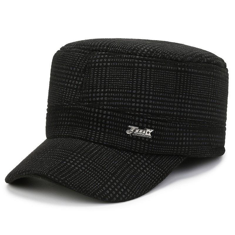 Woolen Cotton Hat Men's Winter Dad Fleece Ear Protector Warm Cap Grandfather Cold Baseball Cap