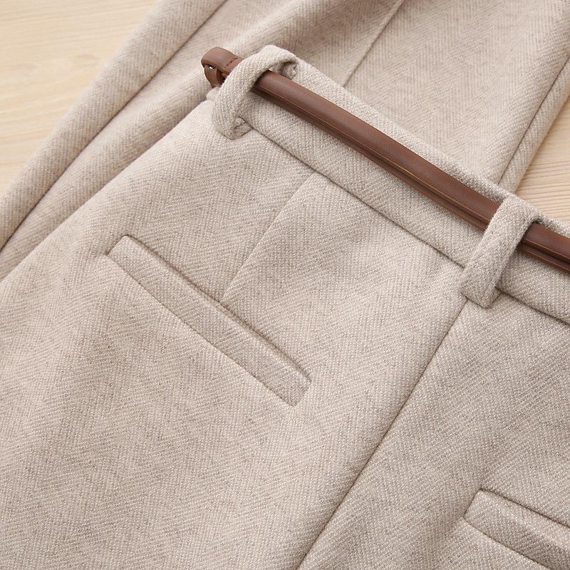 Women's Straight Leg Wool Flannel Trousers: Thick, Warm, and Comfortable for Autumn and Winter.
