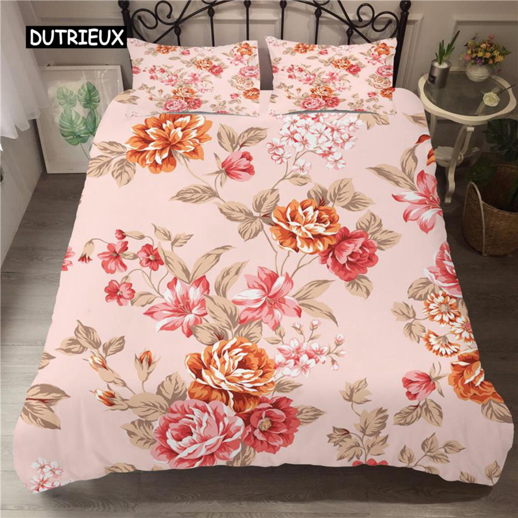 Flower Duvet Cover Set White Butterfly Flower Pattern Fantasy Purple Background Bedding Set Flower Theme King Size Quilt Cover
