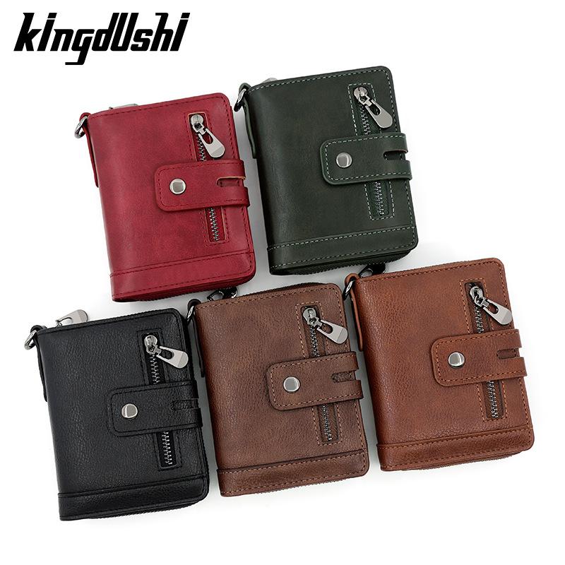 Men Wallets Leather Double Zipper Card Holder Short Male Purse Coin Pocket Vintage Brand High Quailty Men Wallets