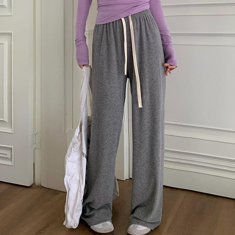 Damen High-Waist Kordelzug Weitbein Hose - Rosa Lässige Kaschmir Drapierhose für Herbst/Winter