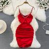 Sweet Cool Spice Girl Acetate Satin Suspender Skirt Fashion Waist Skinny Small Folded Short Hip Wrap Dress Summer