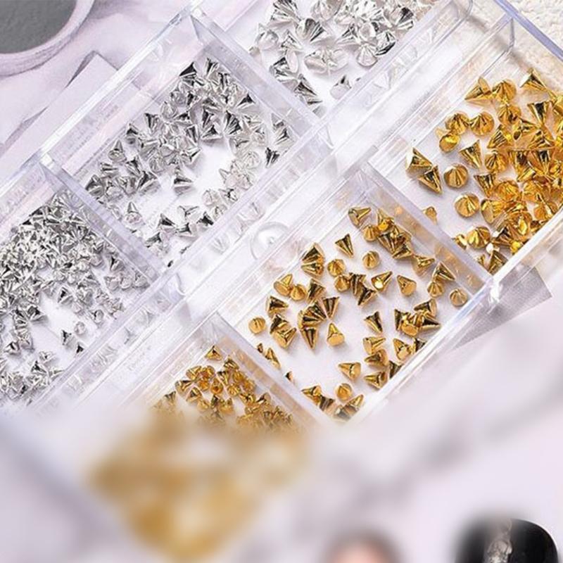 Pack Of 6 Unique Style Metal Nail Art Studs Assorted Shapes Bold Gothic Decorations For DIY Manicure Designs