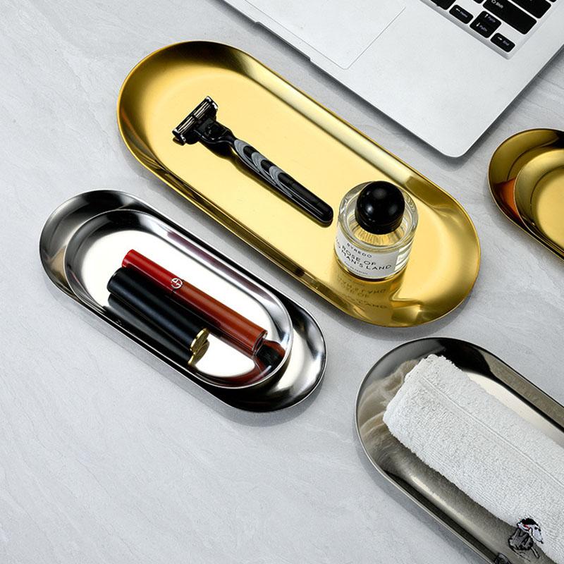 Oval Stainless Steel Gold Dining Plate Dessert Plate Nut Fruit Cake Tray Snack Kitchen Plate Western Steak Kitchen Plate Dish