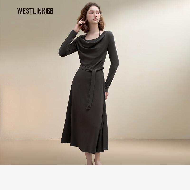 

Westlink Women s Elegant Halter Cowl Neck Knitted A-Line Dress L