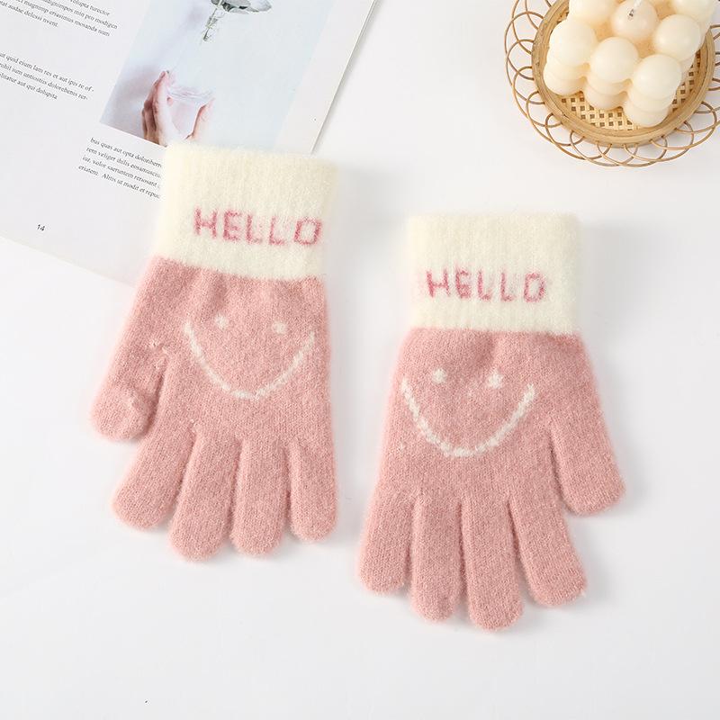

2022 Жіночі Осінньо-Зимові Милі Мультяшні Рукавиці З Вишивкою Смайлики Жіночі Потовщені Плюс Оксамитові Плюшеві Теплі В’язані Рукавички One Size рожевий