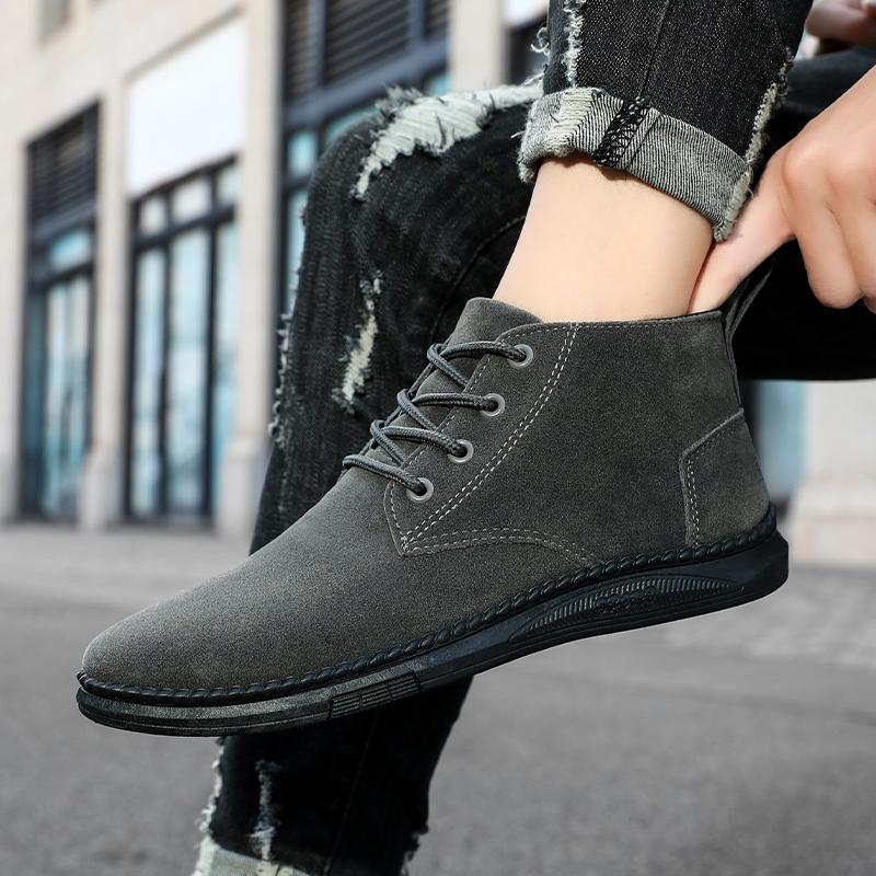 High Top Casual Board Shoes Men's Lace Up Suede Black Flat Bottom Short Boots Men's Chelsea Boots High-quality Brand Denim Boots