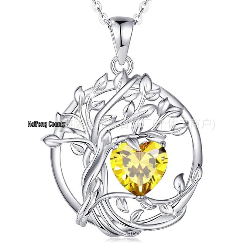 Tree of Life Double-layer Necklace: Women's 925 Sterling Silver with Twelve Birthstones