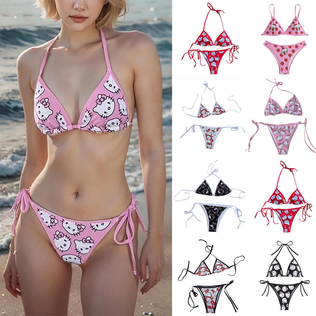 Women's Two-piece Swimsuit Sling Swimsuit Liner Backless Two-piece Swimsuit Vest With Underwear Slim Color Striped Swimsuit Set