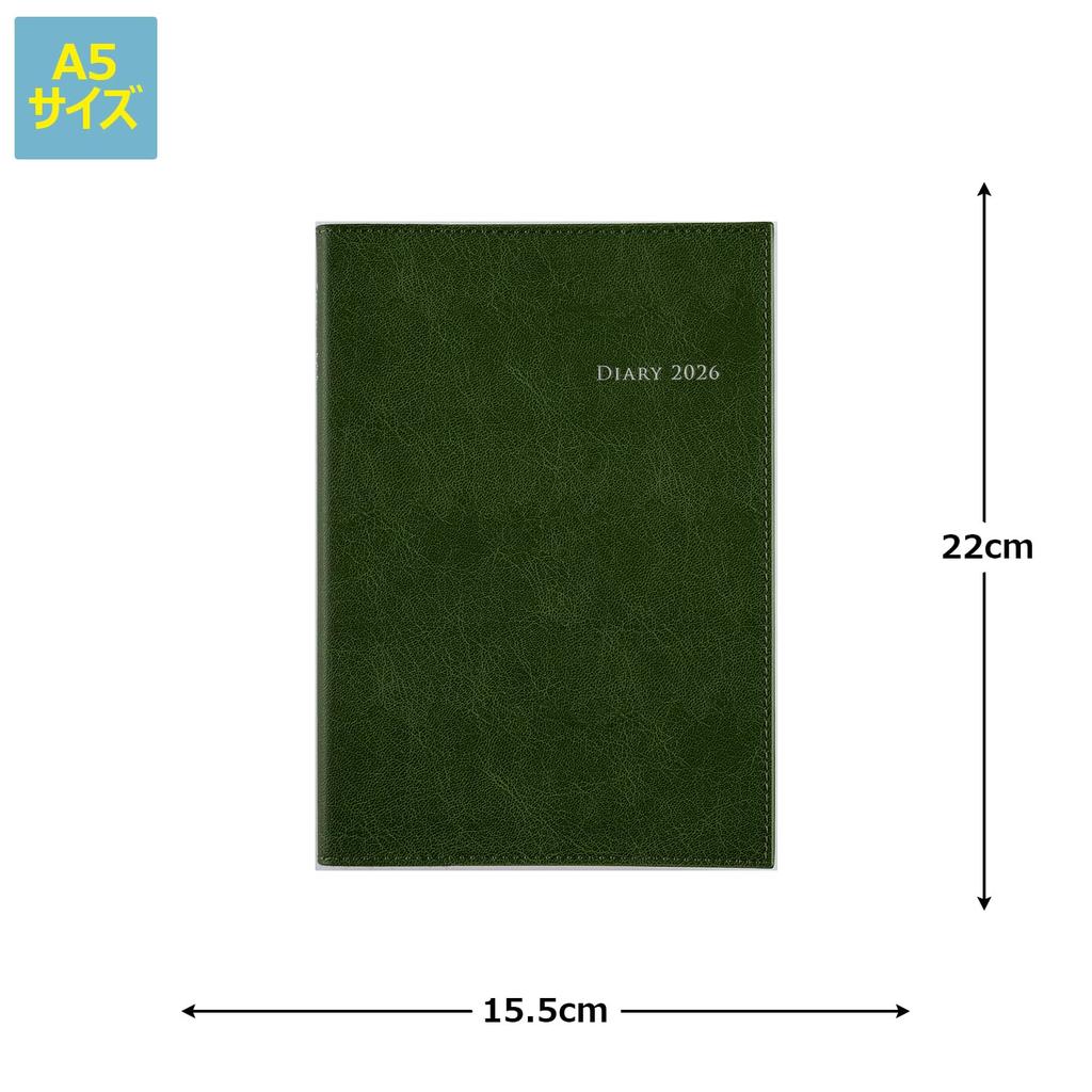 Takahashi 2026 A5 Weekly Desk Casual Size Moss 436 December Diary, 6, Green, No. (Starts 2025)