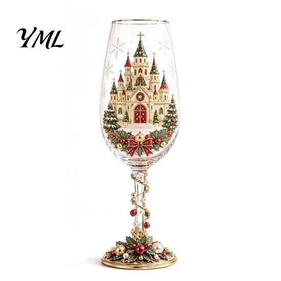 Holiday Collectible Glassware Christmas Nutcracker Champagne Glass, 350ml Hand Painted Wine Unique Home Decor Decorative Drinkware for Festive
