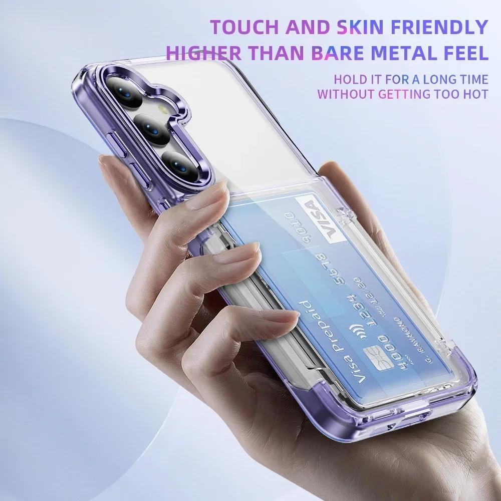 For Samsung Galaxy S25 Plus S24 S23 S22 Ultra Wallet Protective Phone Case with Credit Card Holder Shockproof Transparent Cover