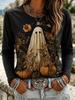 Women Halloween Full Bat Print Long Sleeve T‑Shirt Crew Neck Casual Gothic Fall Party Graphic Top