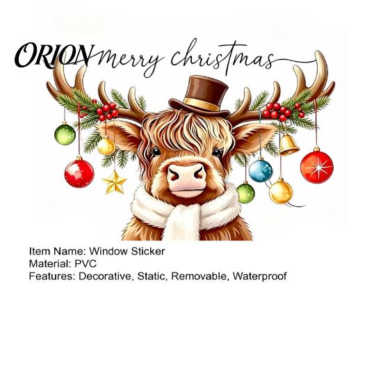 Highland Cow Window Decals Cute Christmas Static Sticker, PVC Waterproof Cling for Holiday Festive Stickers Home Decoration, Removable Glass