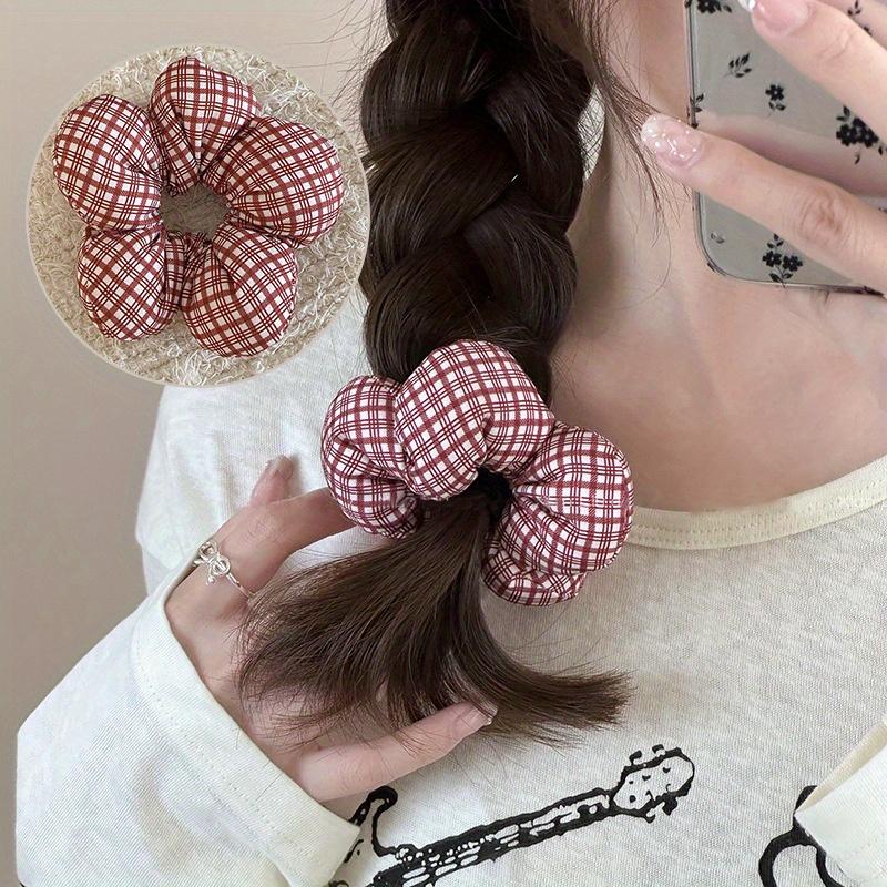 Koreański Styl Urocza Mała Gumka do Włosów z Kwiatkiem dla Kobiet Kokarda Love Wzór w Kratę Gumka do Włosów Elastyczna Opaska do Włosów Akcesoria do Włosów