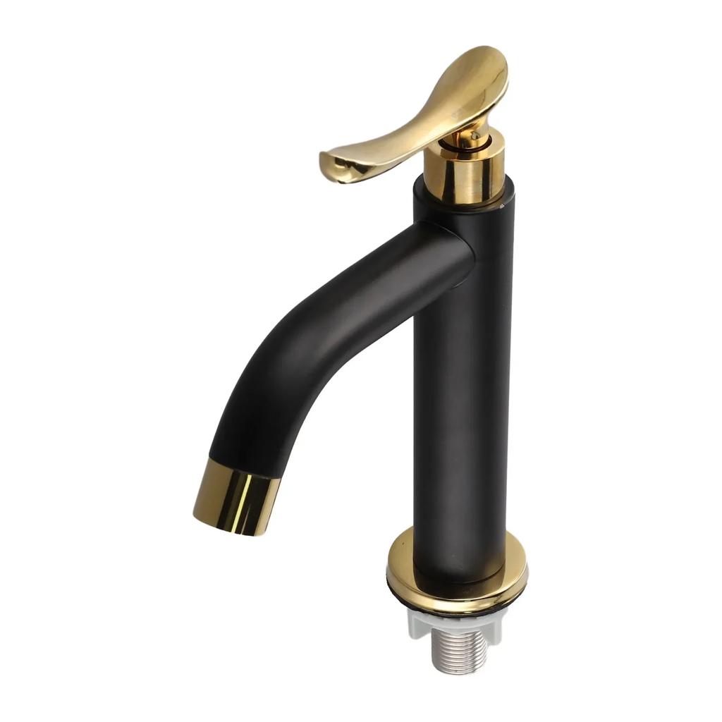 Bathroom Faucet Stainless Steel Sink Tap Black&Gold Single Cold Water Washbasin Tap Deck-mounted Bathroom Basin Faucet