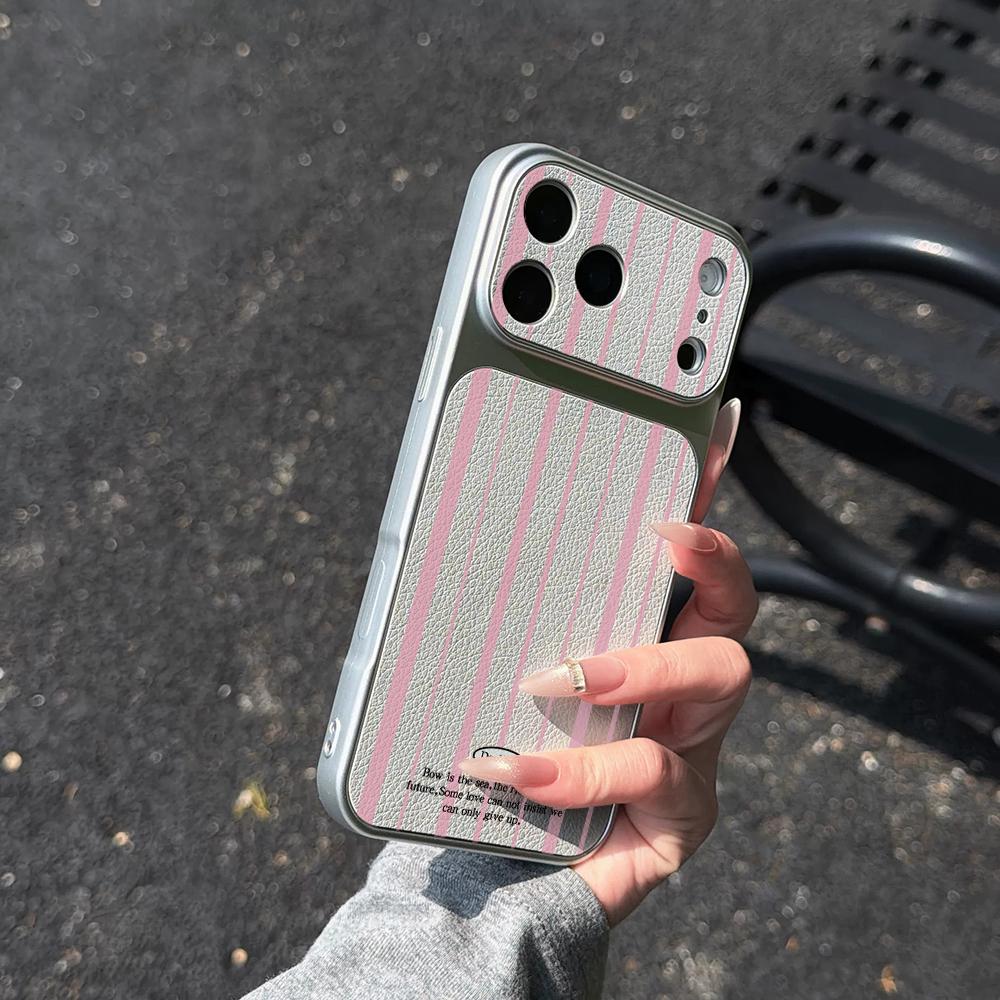 INS Pink Striped Electroplated Glossy Phone Case for iPhone 17 16 Air 11 12 13 14 15 Pro Max 7 8 Plus X XR Protective Soft Cover