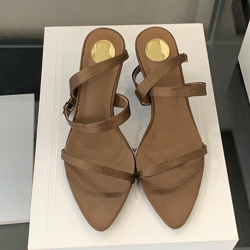 Summer White Sandal For Women 2025 Fashion Corss Ankle Buckle Strap Ladies Shoes Pointed Open Toe Thin Low Heels Sandalias
