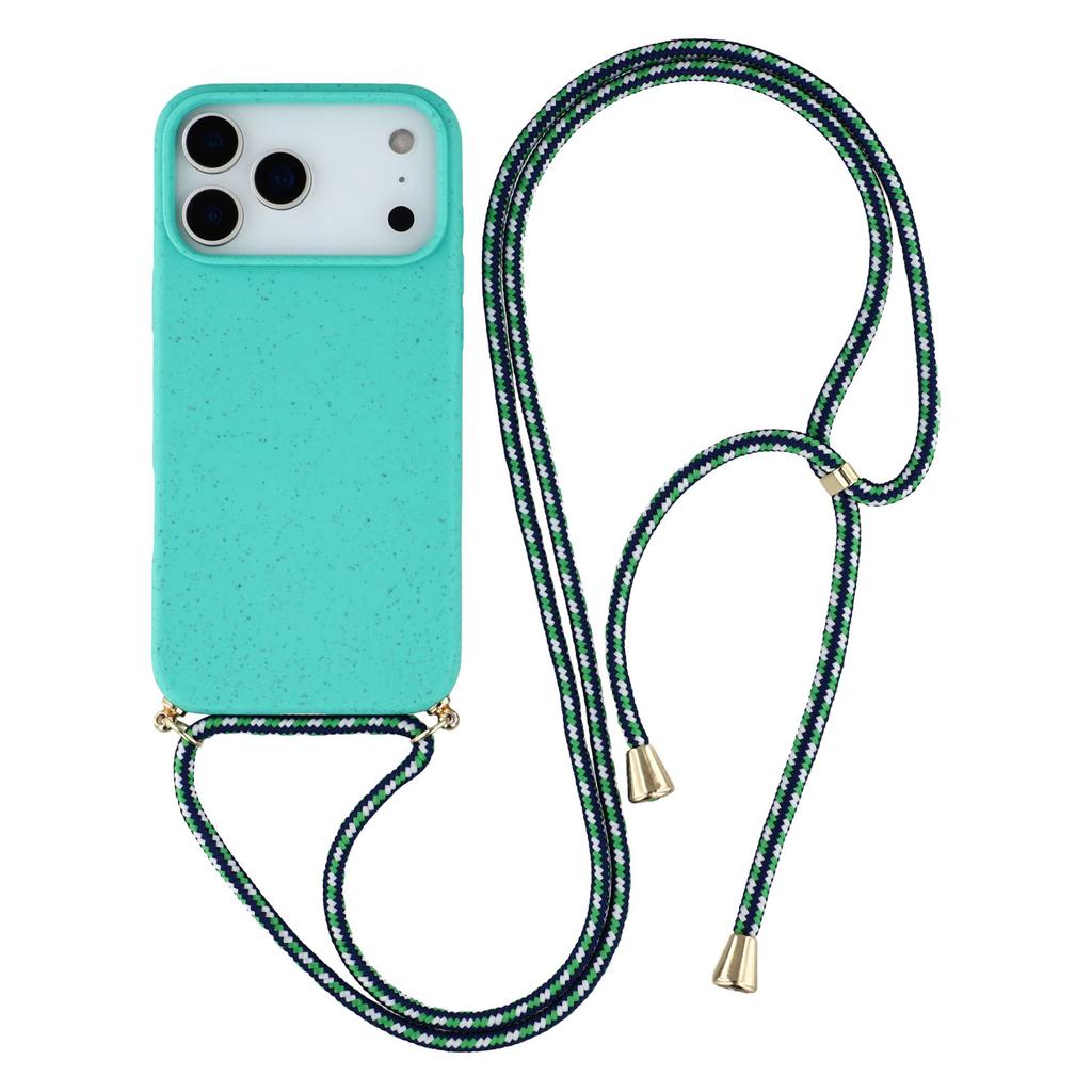 For iPhone 17 Pro Case Biodegradable Wheat Straw+TPU Eco-Friendly Phone Cover with Lanyard