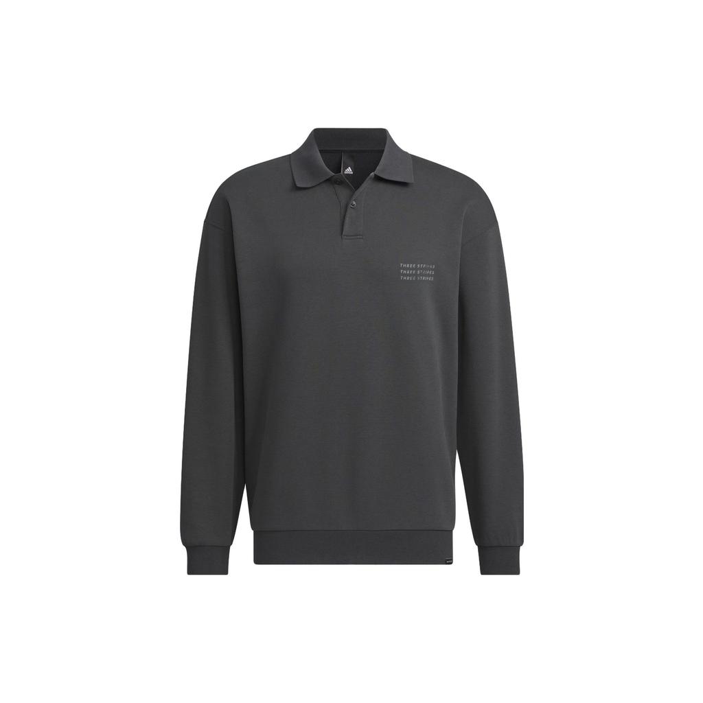 Adidas Polo Shirts Men's Carbon Black Polo Collar Thickened Straight Fit IS7419