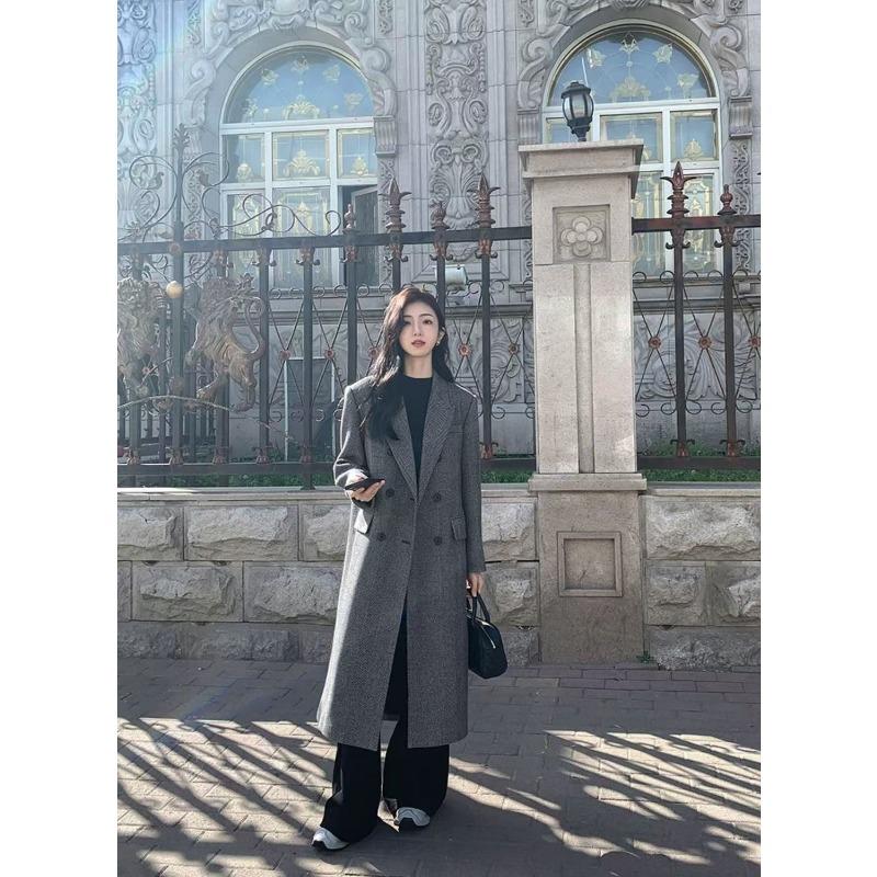 Winter Loose Thickened Herringbone Wool Coat Women Elegant Loose Cotton Padded Slim Tweed Jacket