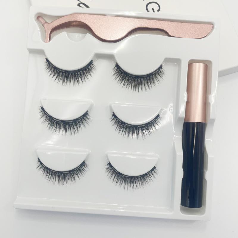 Magnetic 3D False Eyelashes: European & American Style, Thick, Curly, Natural Look, Available in Three or Five Pairs.