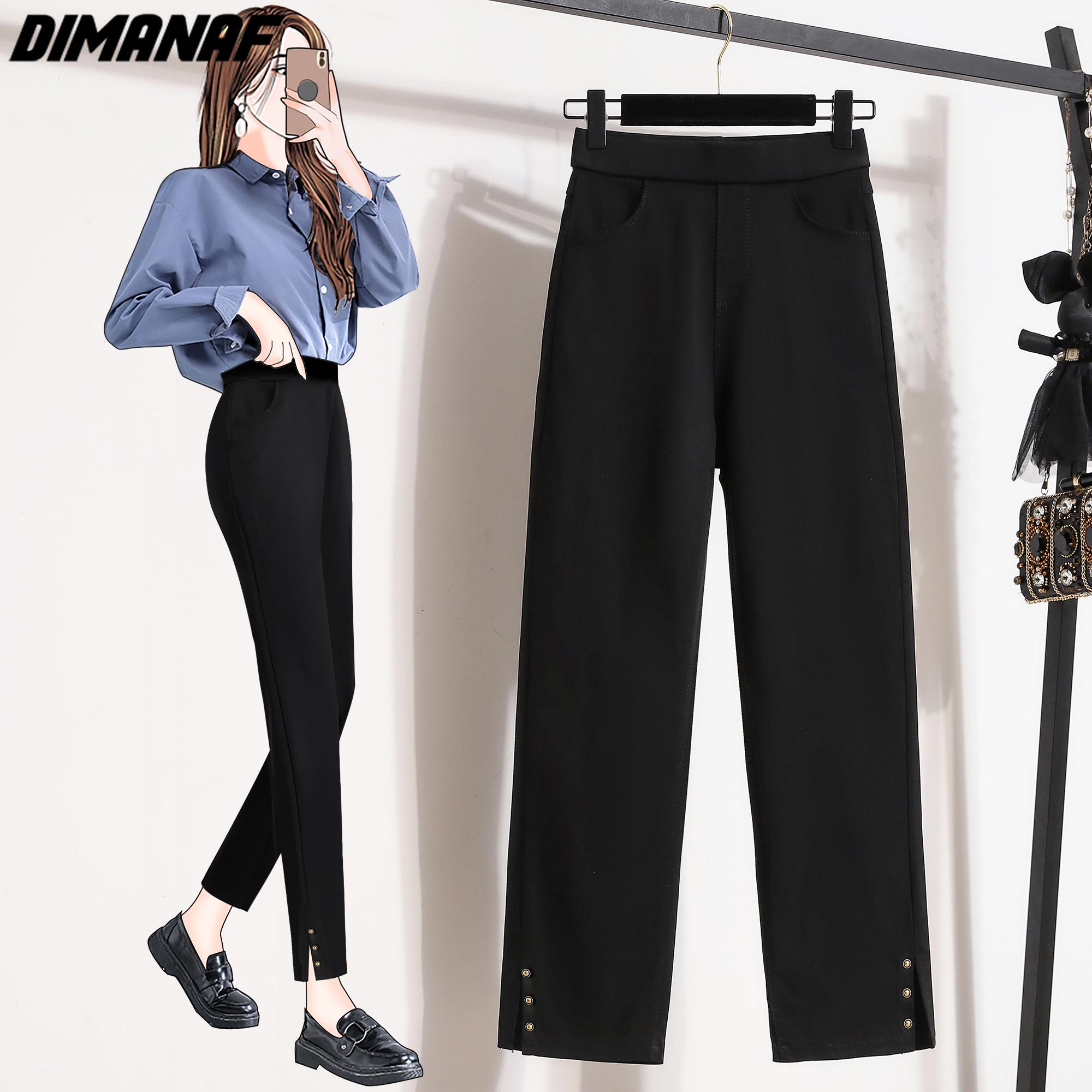 

DIMANAF 2024, большие размеры, весна-лето, женские длинные брюки, эластичные однотонные черные повседневные базовые облегающие женские брюки, низ 2XL чёрный