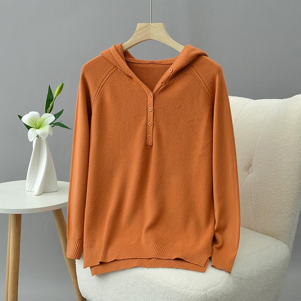 Women's Solid Color Hooded Knitwear Pullover Sweater Loose Fit Thin Spring Reduction Fashion