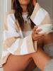 Women's Autumn New Fashion Striped Color Block Knit Sweater with Ribbed Crew Neck