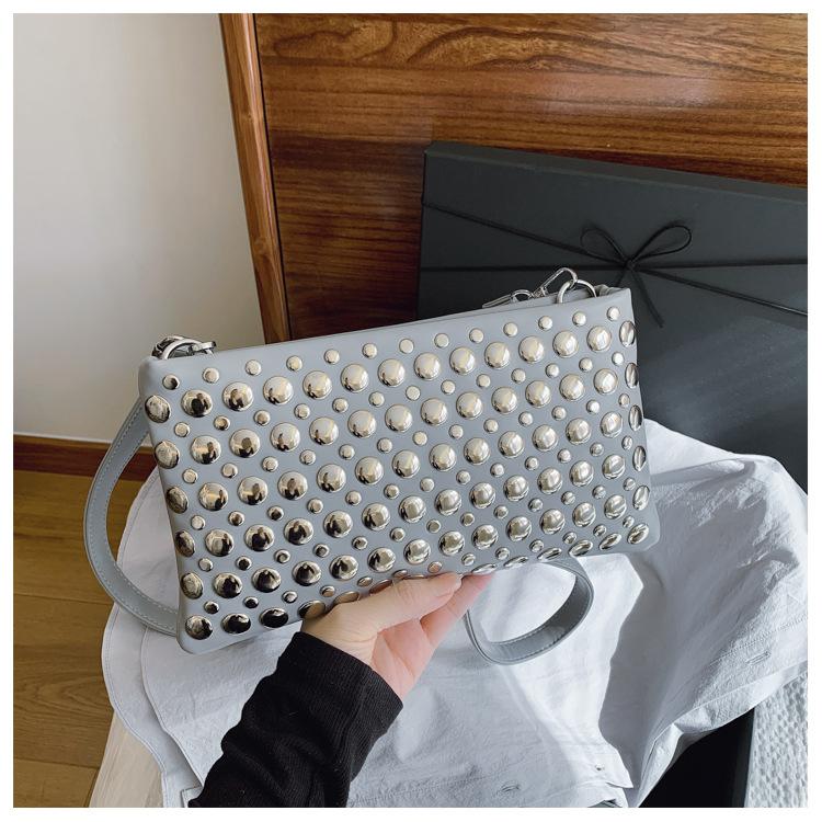 Women's Bag New Rivet Small Square Bag Textured Shoulder Bag Wide Shoulder Strap Crossbody Women's Bag