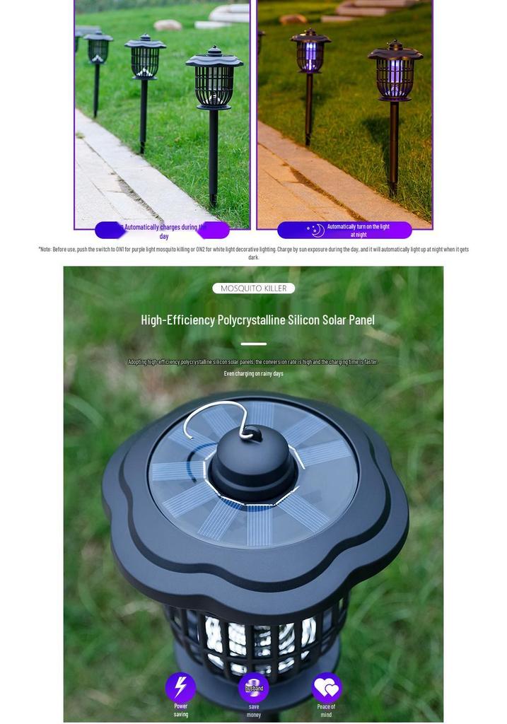 Solar Waterproof Outdoor Mosquito Killer Lamp – Electric Fly Catcher and Insect Repellent for Home and Garden Use