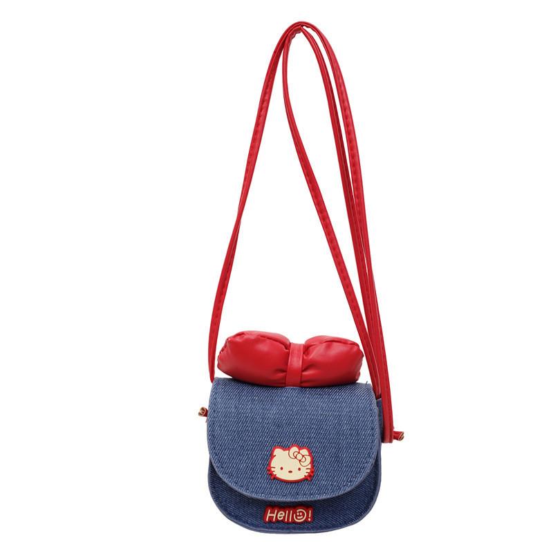 Hello Kitty Denim Butterfly Knot Bag Small Crossbody For Casual Street Style Womens Fashion