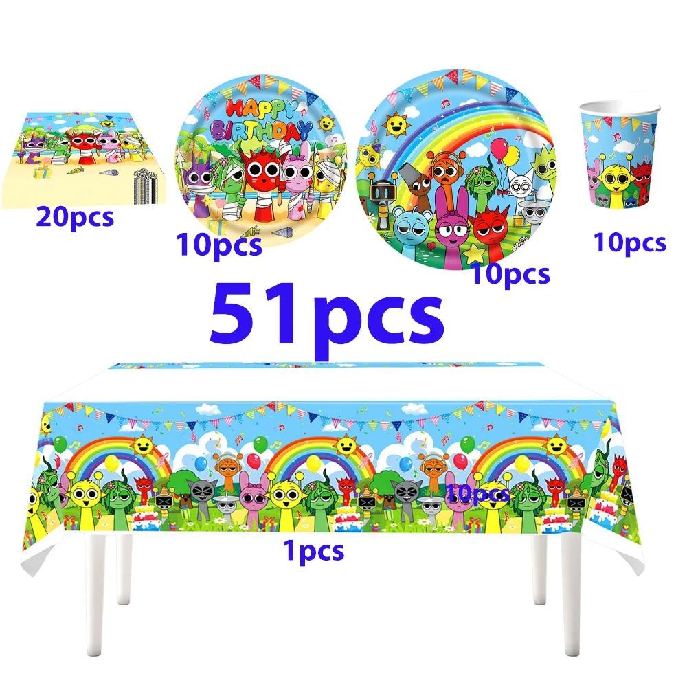 Cartoon Sprunki Birthday Party Decoration Sprunki Game Set Tableware Tablecloth Paper Cup Plate Party Decoration Supplies Gift