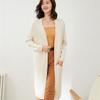 Women's Knee-Length Knit Cardigan Coat - Solid Color Long Sleeve Autumn/Winter Sweater