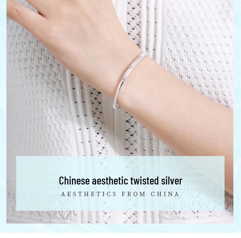 2025 New Style Women's 999 Sterling Silver Twisted Bead Bracelet - Thin, Versatile Gift for Girlfriend