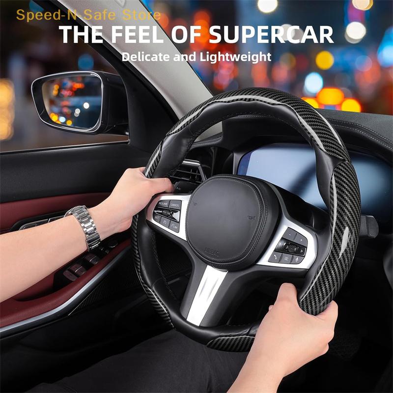 3-piece 38cm Carbon Fiber Steering Wheel Cover For Cars – Non-slip And Protective Design With A Segmented Style That Fits Most V