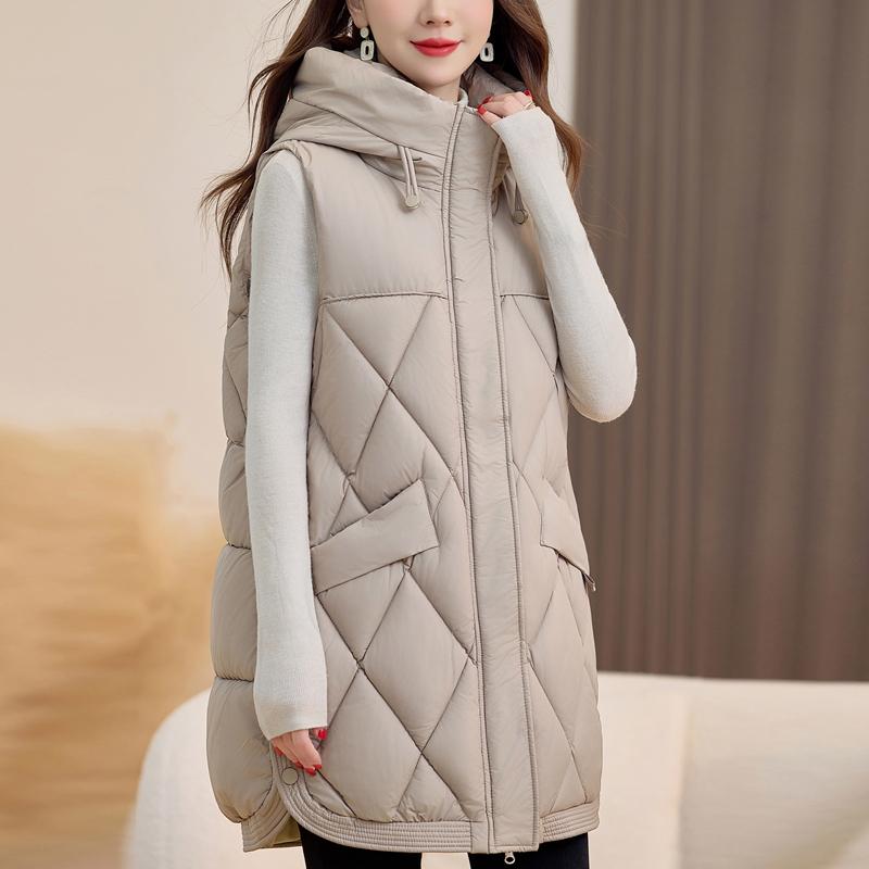 

Модный зимний женский теплый жилет с капюшоном, повседневный, толстый, без рукавов, куртки, женское пальто L