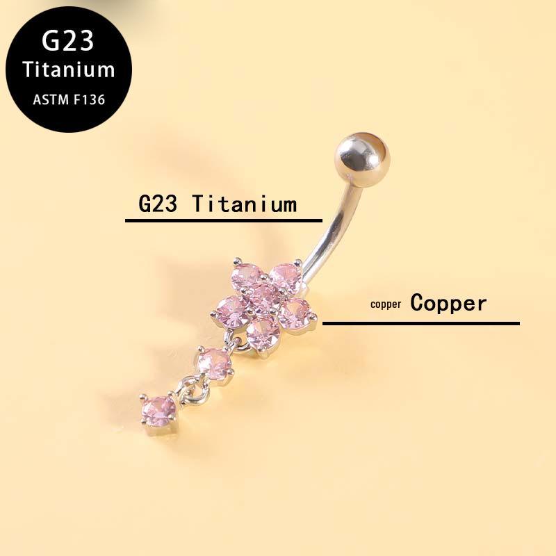 

Стильный титановый пирсинг для пупка G23 с цирконом в виде цветка Titanium Color