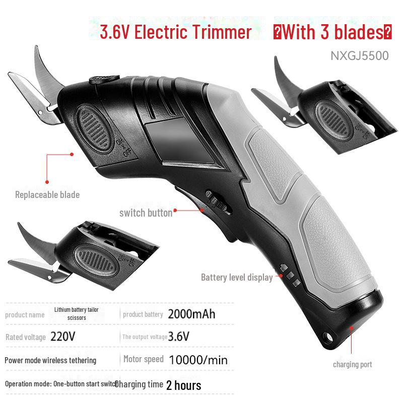 Dobíjecí ruční elektrické nůžky pro stříhání látek, koberců a kůže