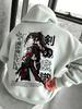 Men's loose-fitting, casual, stylish printed Japanese anime-themed hooded sweatshirt, suitable for autumn and winter wear, warm and comfortable.