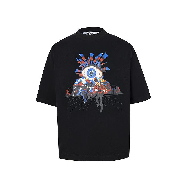 Cross-border trendy brand HOUSE & ERRORS Eye of Truth Letter Pattern Printed Short Sleeve T-Shirt Men's and Women's High Street Half Sleeve