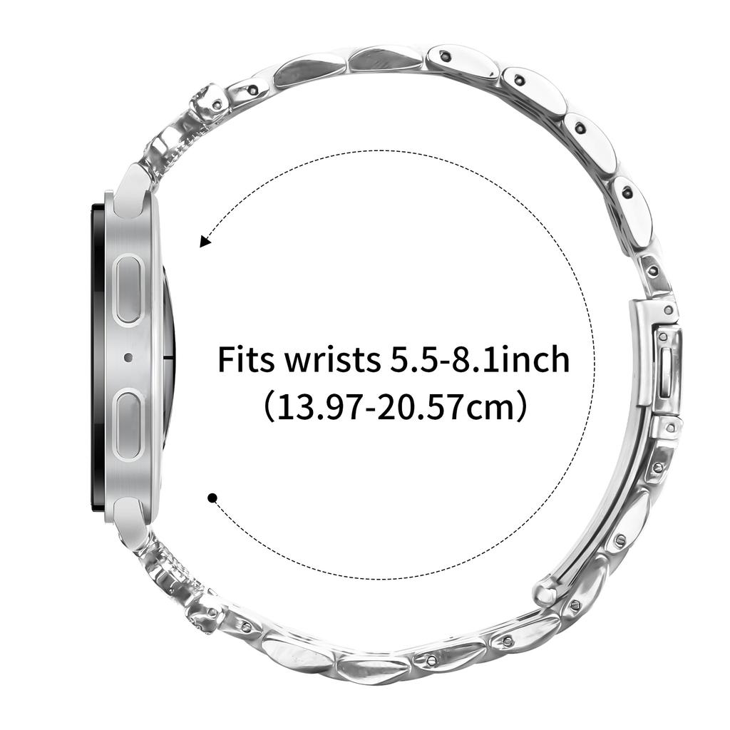 Silver Watch Band with Connector for Samsung Galaxy Watch Ultra (2025) 47mm 7-Bead Rhinestone Crown Metal Strap