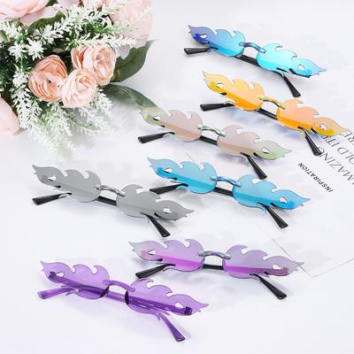 Fashion Fire Flame Sunglasses Unisex Trendy Rimless Sunglasses Metal Frame UV400 Sun Glasses Shade Motorcycle Goggles