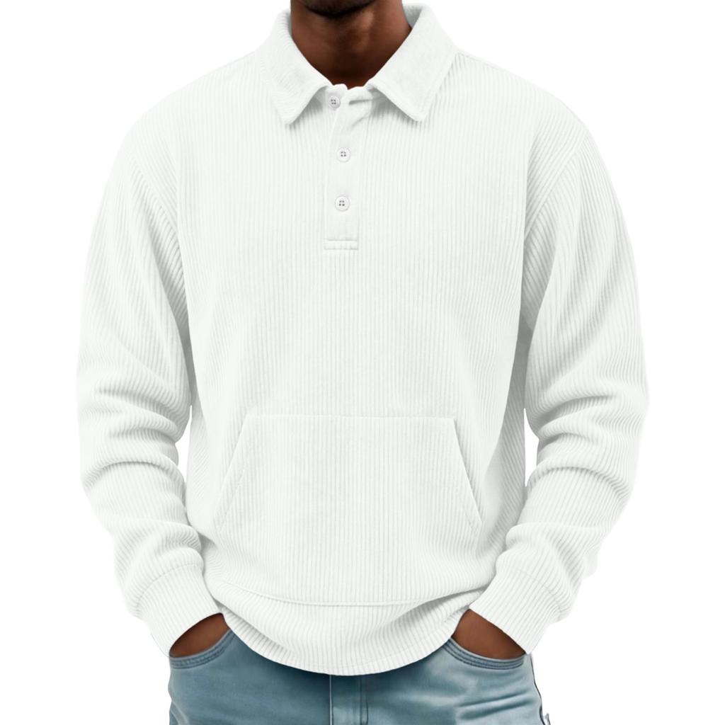 Men's Retro Corduroy Long Sleeve Button Shirt with Lapel Collar and Pocket Casual Top