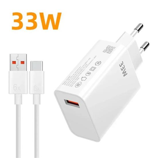 33W QC3.0 Fast Wall Charger with 6A USB-C Cable Multi-device Charger Compatible with for Redmi K30 K40 Smart IC & Overheat Protection USB Charger