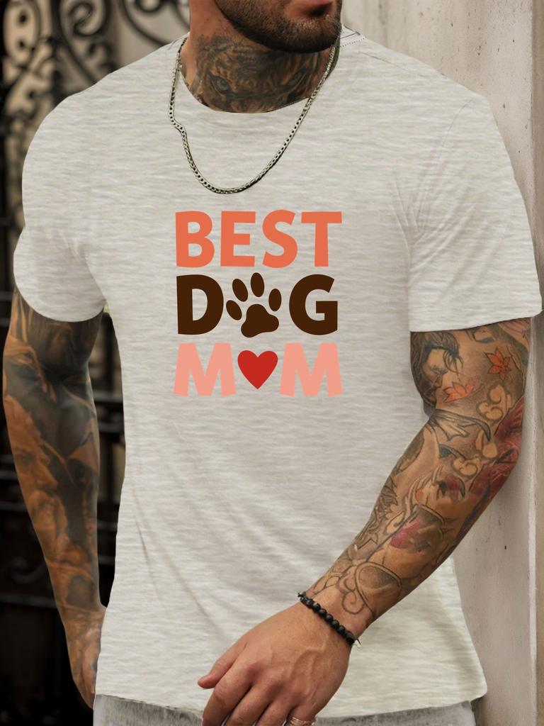 Short Sleeve TShirt BEST DOG MOM Mens 100 Cotton Pattern Printed Shirt Summer Round Neck Breathable Casual Fashion Cool Tee