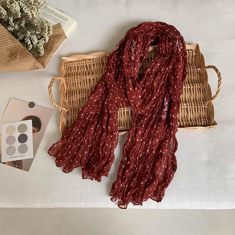 Vintage Cotton and Linen Scarf for Women Autumn and Winter Printed Thin Pleated Scarf Silk Scarf