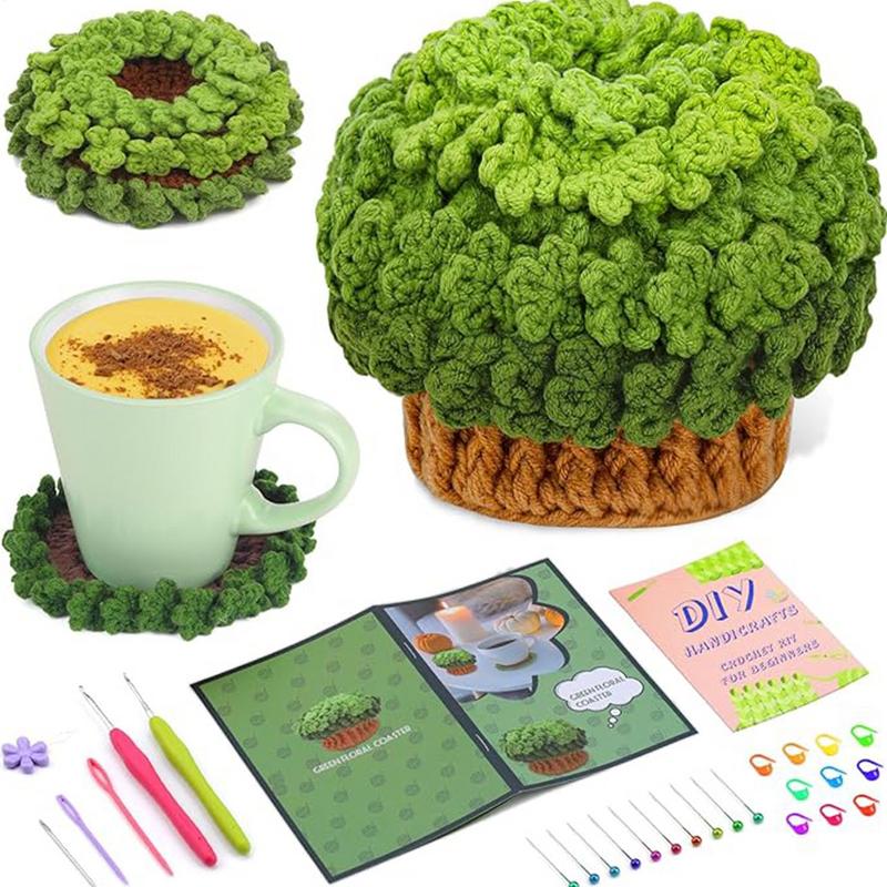 Plant Crochet Coaster Kit DIY Crafting Set Plant Pot Knitting Set For Adults Teens DIY Enthusiasts Group Activity Craft Lovers